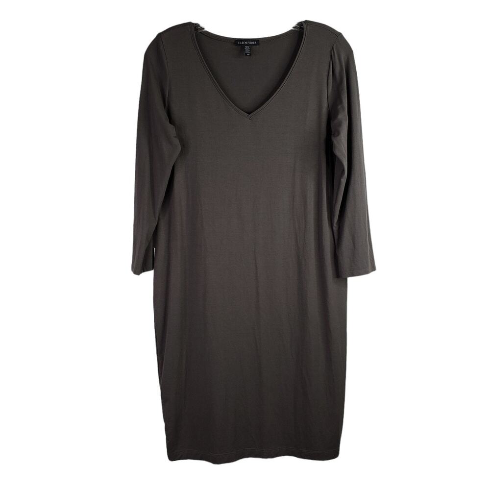 Eileen Fisher Dress Size Small Long Sleeve Tunic Dark Gray Stretch Knit Viscose